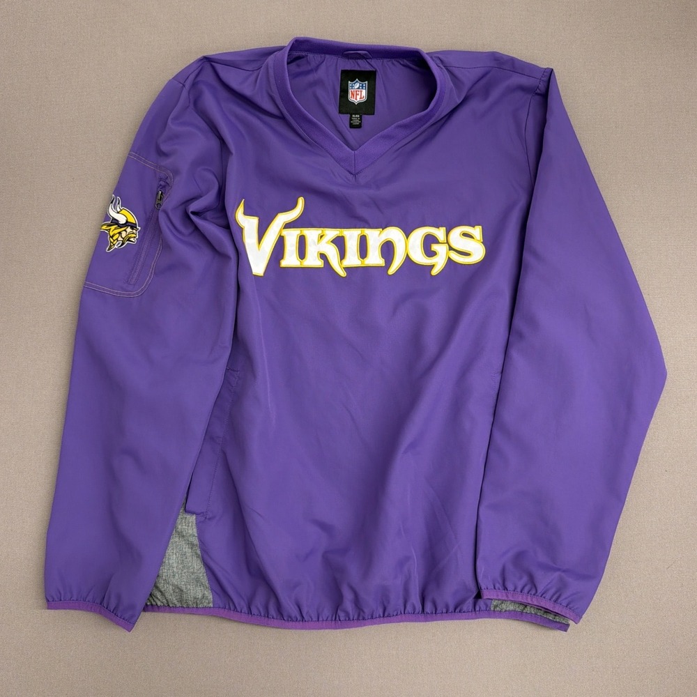 NFL Minnesota Vikings Mens XL Purple V-Neck Windbreaker Pullover Jacket Logo